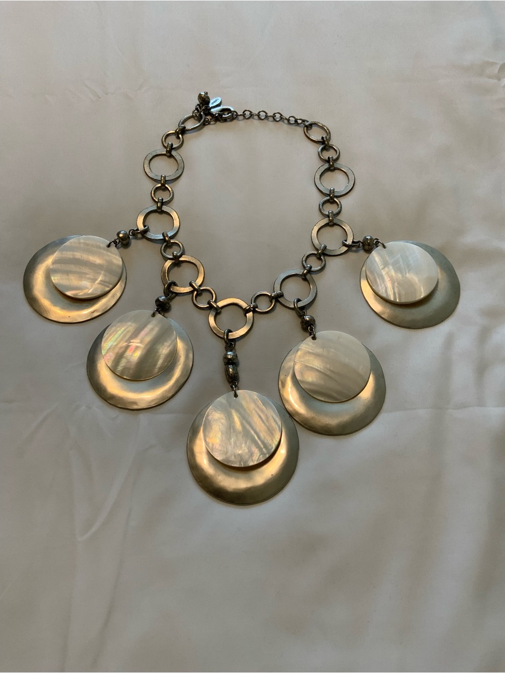 Chicos Statement Iridescent Disc Bib Necklace - Silver Toned, Heavy - Picture 4 of 5